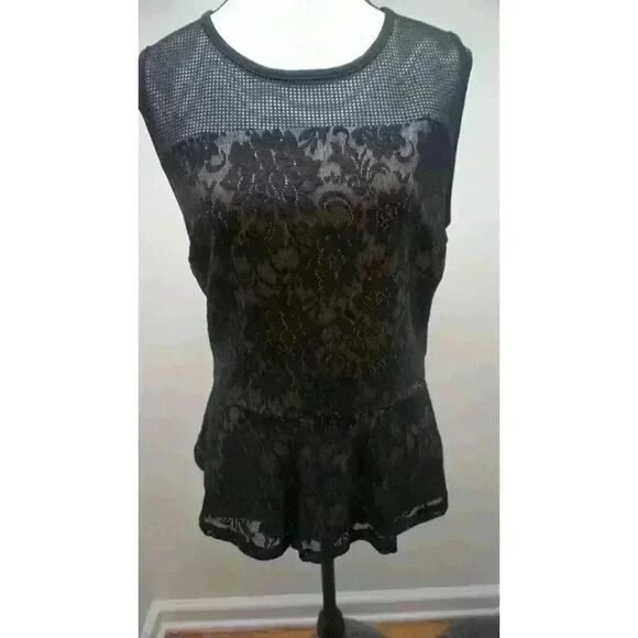 New York & Company Tops - New York & Company 7th Avenue Black Lace Peplum Top - Size L